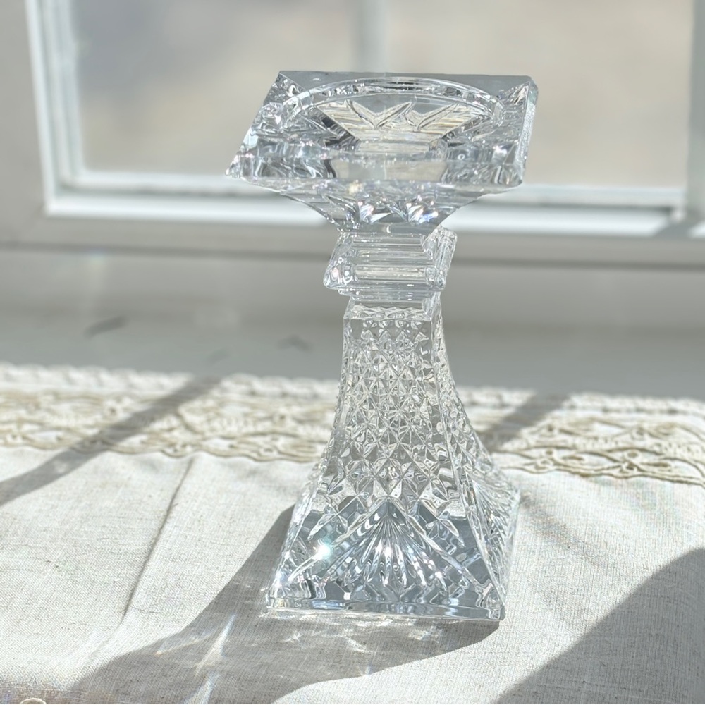 Signed Waterford Crystal Pedestal Candle Holder| Architectural Statement Decor - Picture 3 of 10